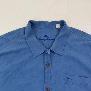 Tommy Bahama Mens Island Zone Hawaiian Shirt Blue Button Up Silk Blend 2XLB